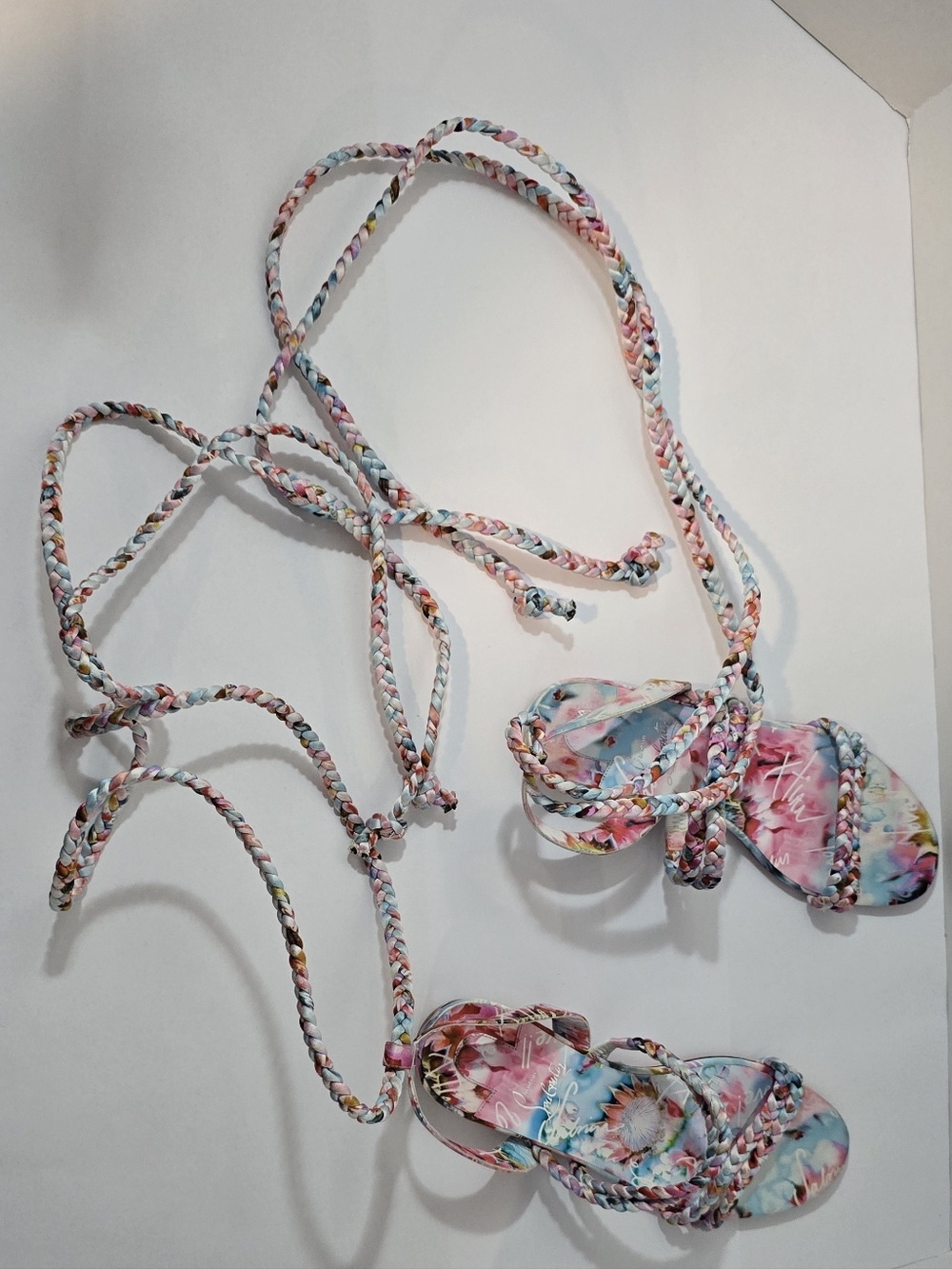 CHRISTIAN LOUBOUTIN MARYAM Multicolor Satin Braided Lace Up Sandals - Picture 14 of 16